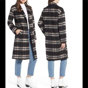 Something Navy Longline Checkered Wool Coat EUC S
